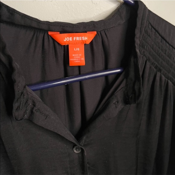 Joe Fresh Silk Blouse from NORDSTROM Ribbed Detail Long Sleeve BLACK LARGE NEW! - Picture 6 of 9